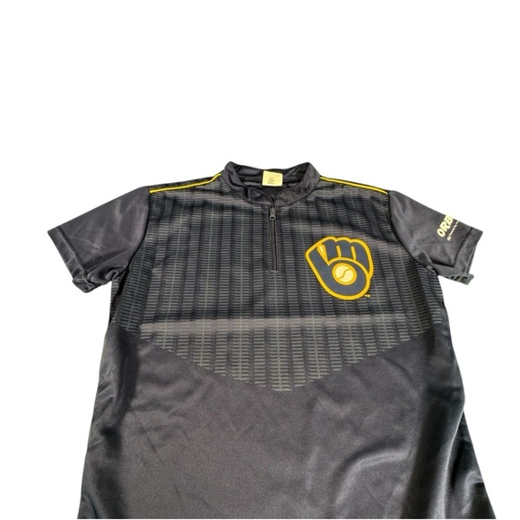 Adult Milwaukee Brewers SGA 1/4 Zip Pullover Warm Up Shirt Navy Size Medium - Picture 3 of 11